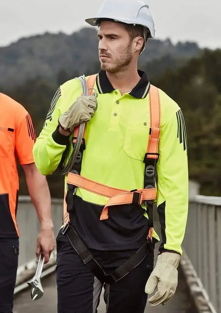 SYZMIK mens hi vis flux l/s polo zh310 Work Wear Syzmik